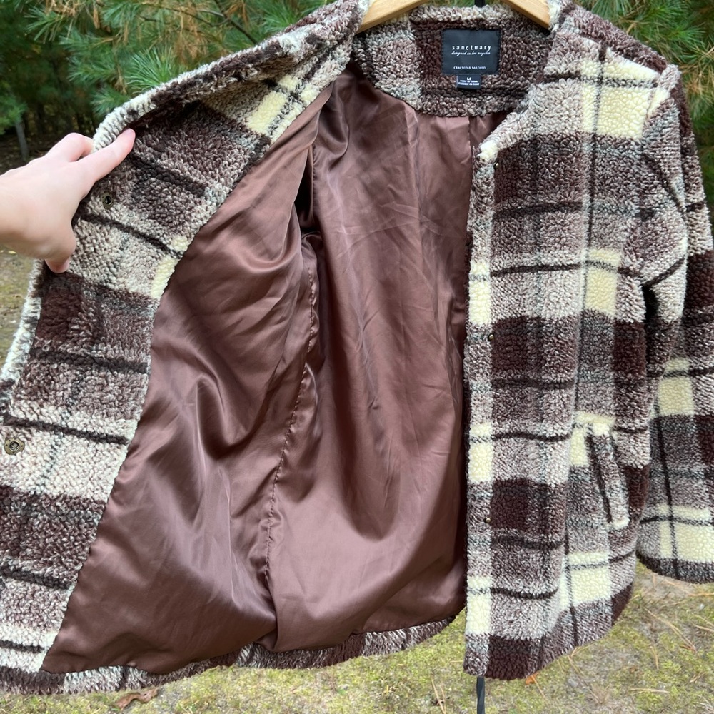 Sanctuary Plaid Teddy Jacket Women’s Size M Fall Neutral Minimal - Picture 3 of 14